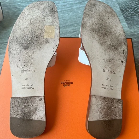 Hermes White Slide Sandals 38.5 - Picture 14 of 15